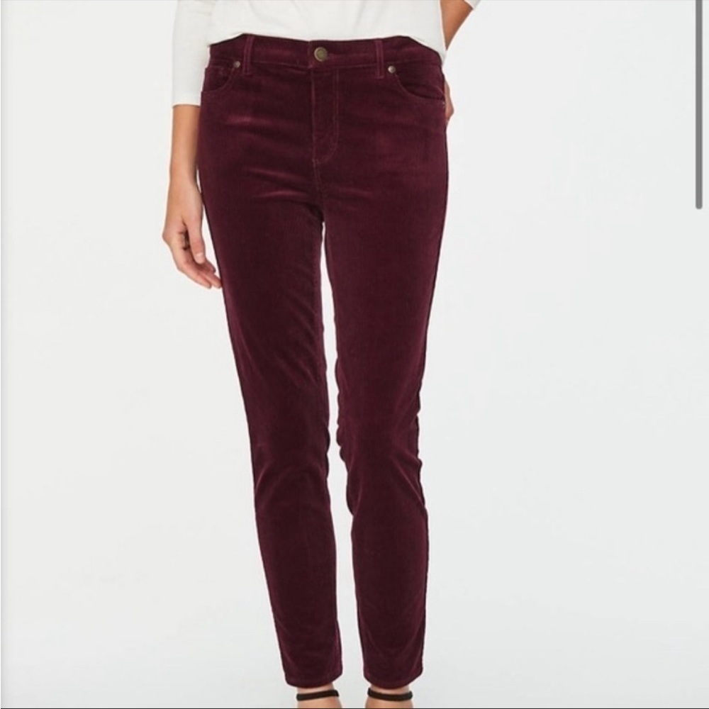 Ann Taylor LOFT Pant Trouser Corduroy Curvy Skinny Maroon Red Soft WInter Sweate